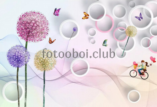 одуванчики, цветы, шары, круги, дизайнерские, 3д, 3d, абстракция, детские, для девочки